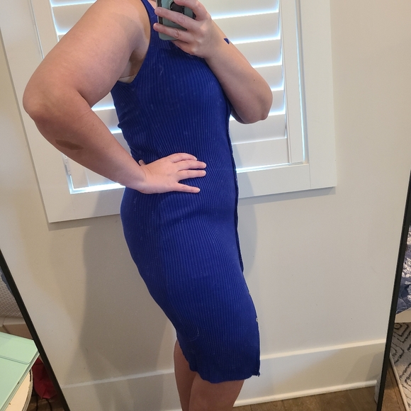 Zara Blue Ribbed Button Front Tank Midi Dress - Picture 2 of 8